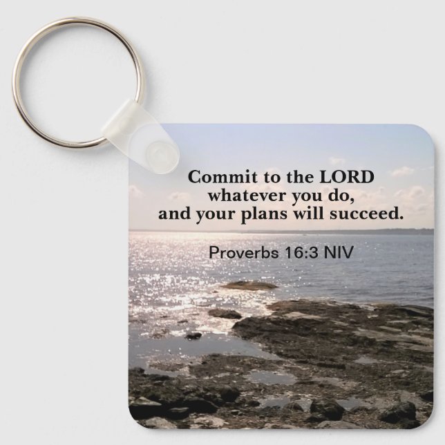 Photo of Atlantic Ocean With Bible Success Verse Keychain (Front)