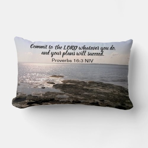 Photo of Atlantic Ocean With Bible Success Verse Lumbar Pillow