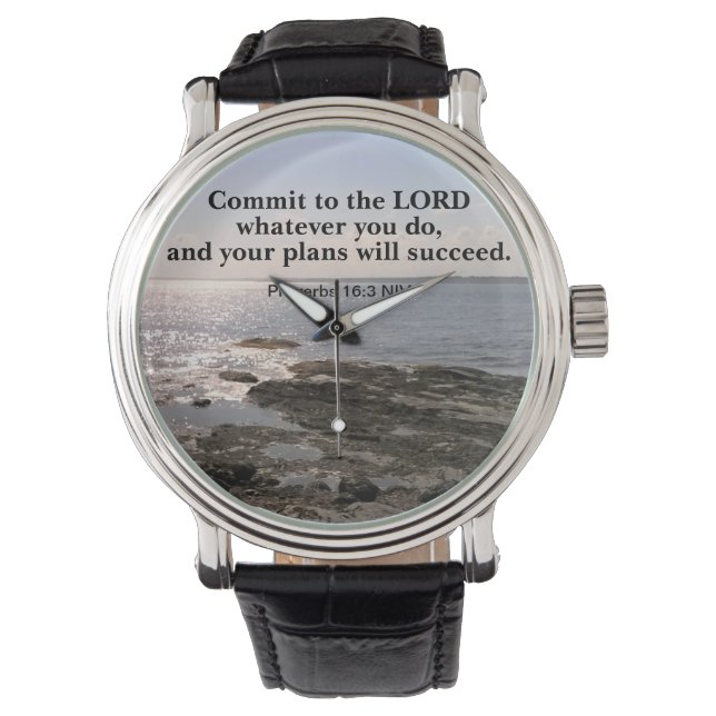 Photo of Atlantic Ocean With Bible Success Verse Watch (Front)