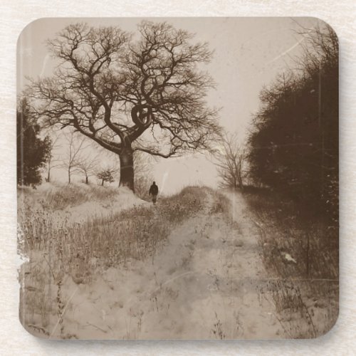 photo of atmospheric winter snow scene   beverage coaster