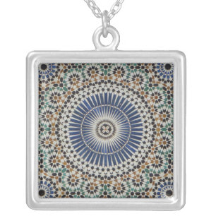 Photo of beautiful Moroccan mosaic tile Silver Plated Necklace