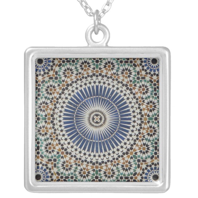 Photo of beautiful Moroccan mosaic tile Silver Plated Necklace (Front)