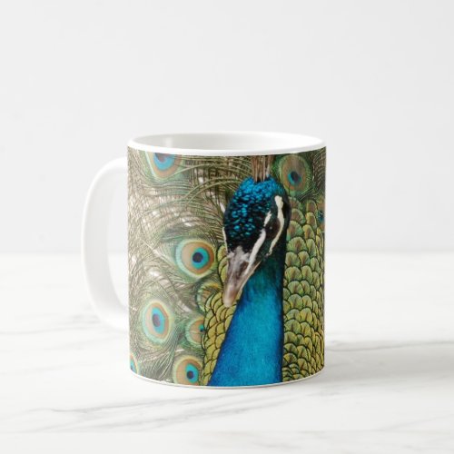 Photo of Beautiful Peacock with Spread Feathers Coffee Mug