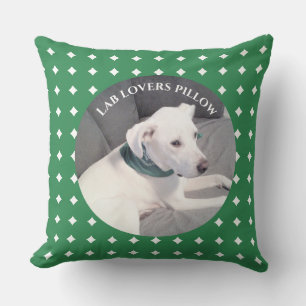 Photo of Beautiful White Dog Green and Gray Throw Pillow