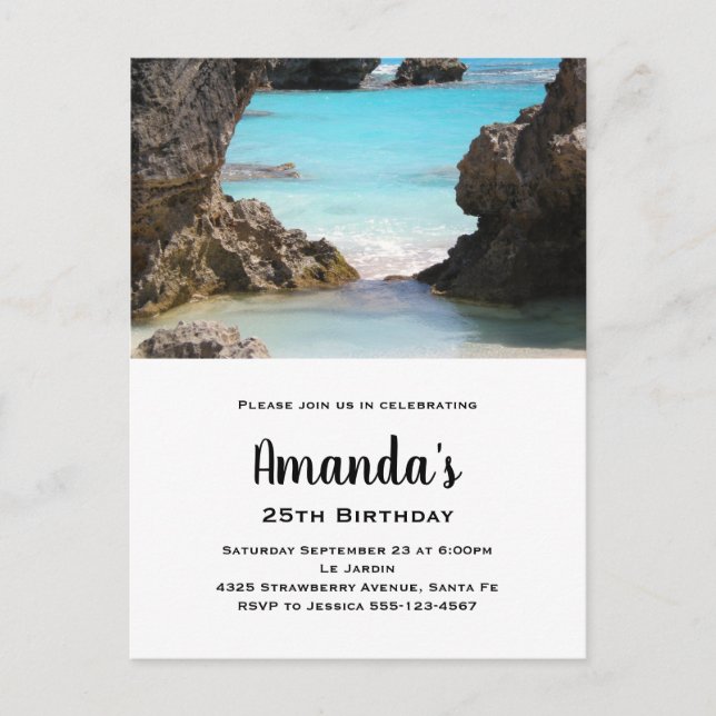 Photo of Bermuda Coast & Tropical Sea Birthday Invitation Postcard (Front)