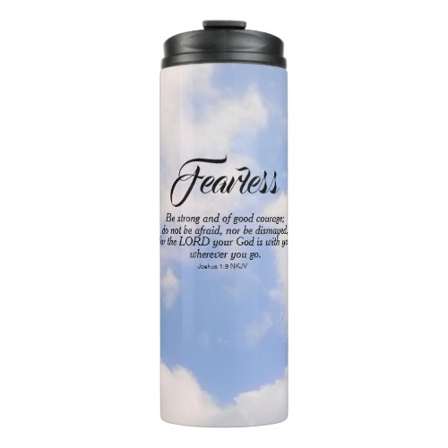 Photo of Blue Cloudy Sky Be Not Afraid Bible Verse Thermal Tumbler
