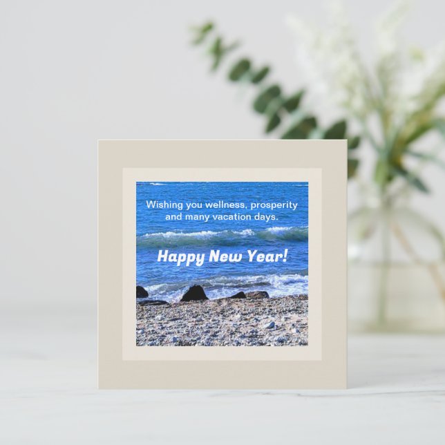 Photo of Blue Ocean Happy New Year Wishes Holiday Card (Standing Front)