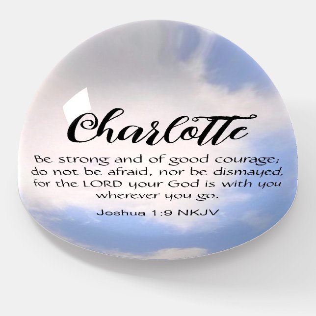 Photo of Blue Sky Be Not Afraid Bible Verse Name Paperweight (Angled)