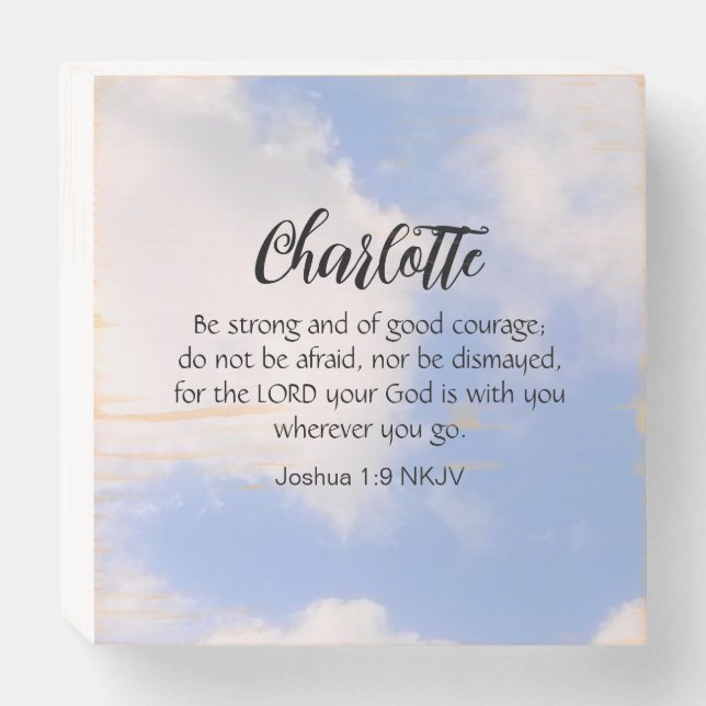 Photo of Blue Sky Be Not Afraid Bible Verse Name Wooden Box Sign (Front Horizontal)
