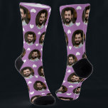 Photo of Boyfriend For Girlfriend Hearts Lavender Socks<br><div class="desc">These fun photo of boyfriend for girlfriend socks feature your own photo and white hearts on a lavender background and are sure to bring your girlfriend (or wife!) a smile! These are perfect for Valentine's Day, and she will think of you every time she pulls them on to remember your...</div>