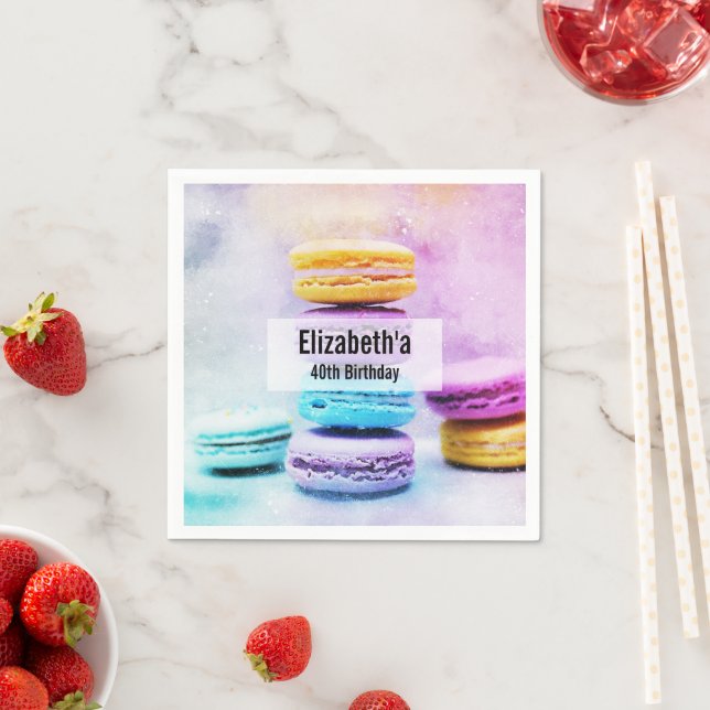 Photo of Colorful Delicious Macarons Birthday Napkins (Insitu)