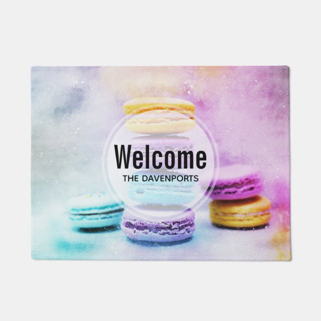 Photo of Colorful Delicious Macarons Welcome Doormat (Front)