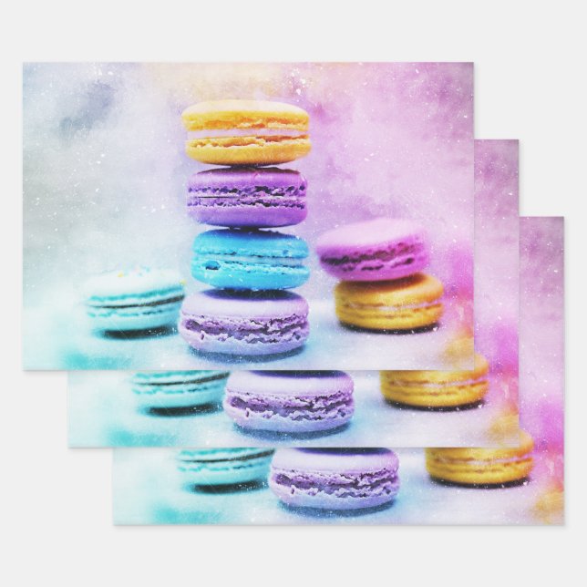 Photo of Colorful Delicious Macarons Wrapping Paper Sheets (Set)
