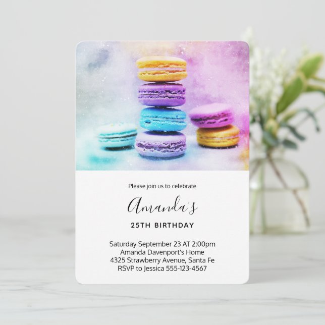 Photo of Colorful Macarons Birthday Invitation (Standing Front)