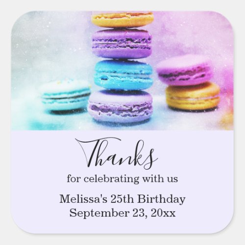 Photo of Colorful Macarons Birthday Thank You Square Sticker