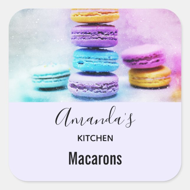 Photo of Colorful Macarons Kitchen Square Sticker (Front)