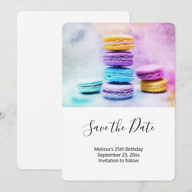 Photo of Colorful Macarons Save The Date (Front/Back)