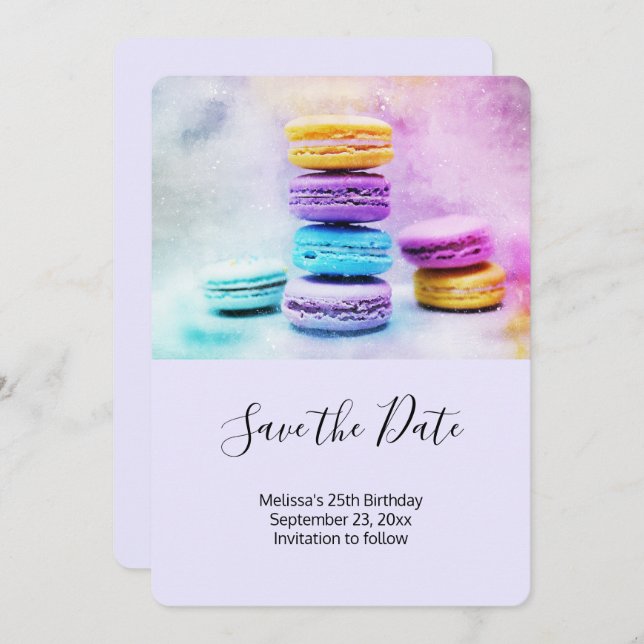 Photo of Colorful Macarons Save The Date (Front/Back)