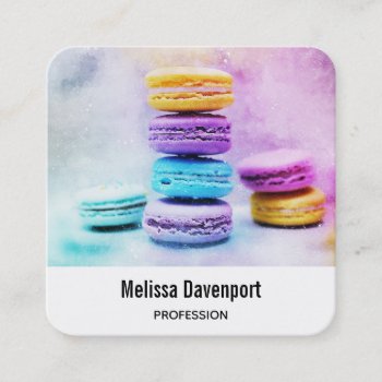 Photo Of Colorful Macarons Square Business Card by Mirribug at Zazzle