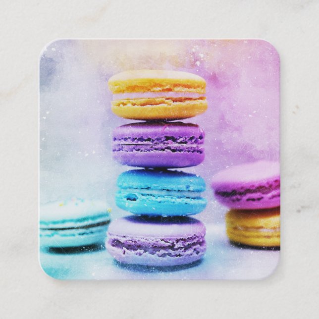 Photo of Colorful Macarons Square Business Card (Front)