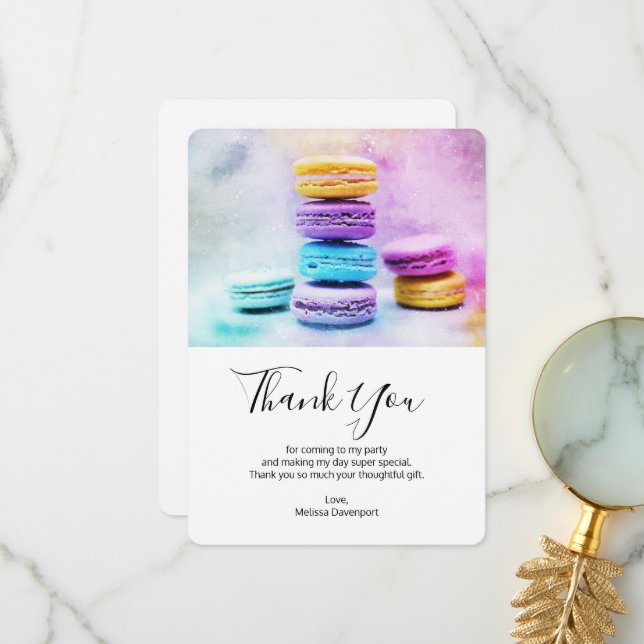 Photo of Colorful Macarons Thank You Card (Front/Back In Situ)