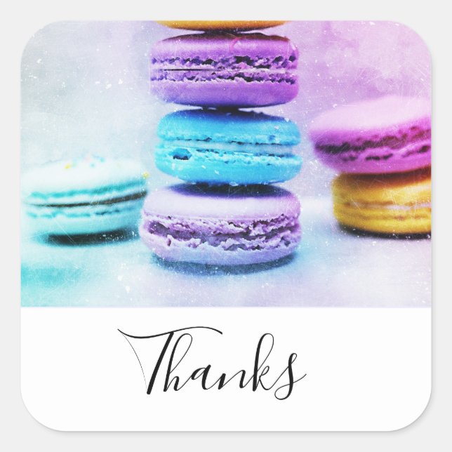 Photo of Colorful Macarons Thank You Square Sticker (Front)