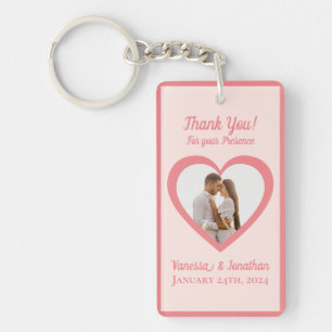 Photo of Couple in Heart Wedding Favor Peach Keychain