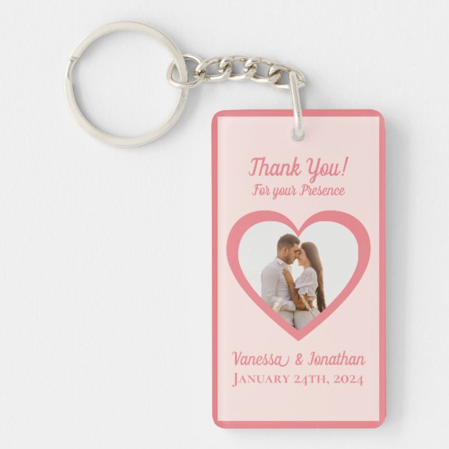 Photo of Couple  in Heart Wedding Favor Peach Keychain (Front)