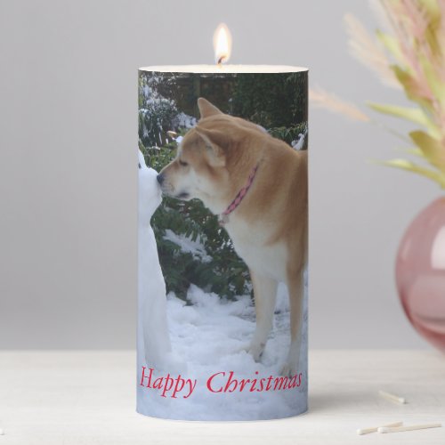 photo of cute akita kissing snowman akita dog pillar candle