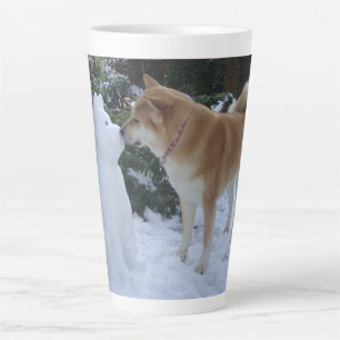 photo of cute akita kissing snowman dog latte mug