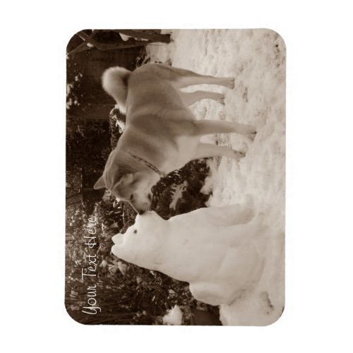 photo of cute akita kissing snowman snow dog magnet
