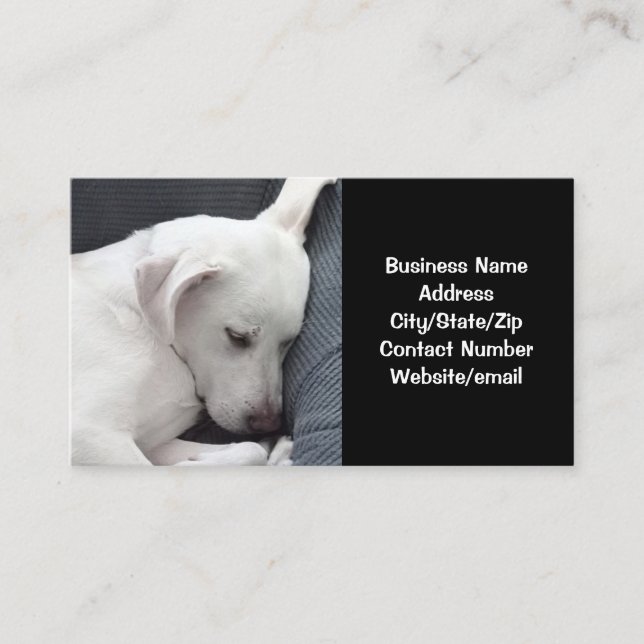 Photo of Cute Dog Sleeping Black and White Business Card (Front)