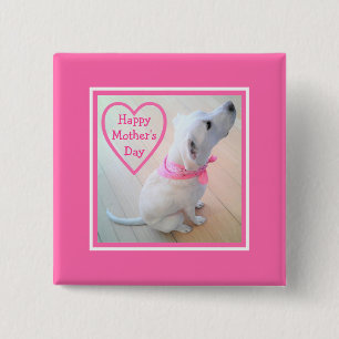 Photo of Cute Dog Wearing Pink Scarf Mother's Day Button