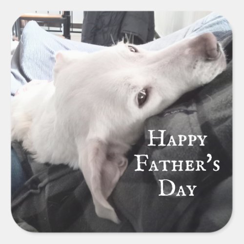 Photo of Cute Dog with Dad Happy Fathers Day Square Sticker