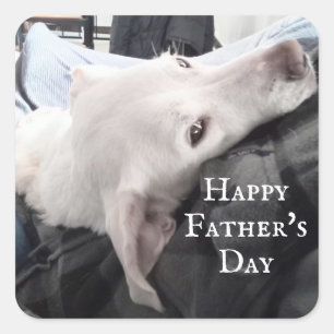 Photo of Cute Dog with Dad Happy Father's Day Square Sticker