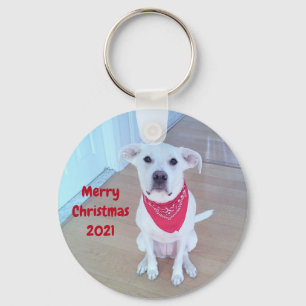 Photo of Cute Dog With Funny Sticking Out Ears Red Keychain