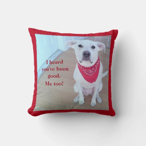 Photo of Cute Dog With Funny Sticking Out Ears Red Throw Pillow