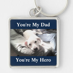 Photo of Cute Labrador Retriever Mix With Dad Blue Keychain