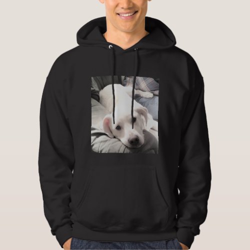 Photo of Cute Lazy White Dog Hanging out With Dad Hoodie