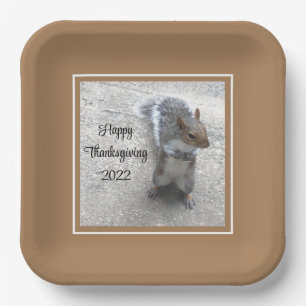Photo of Cute Little Squirrel with Fluffy Tail Paper Plates