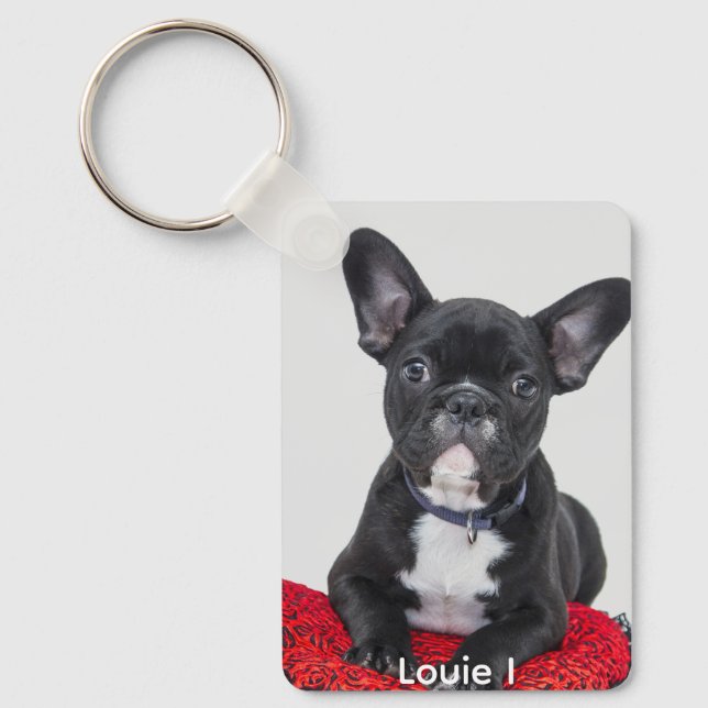 Photo of Cute Louie I Black French Bulldog Keychain (Front)