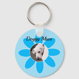Photo of Cute Puppy Dog in Blue Mom Frame Keychain