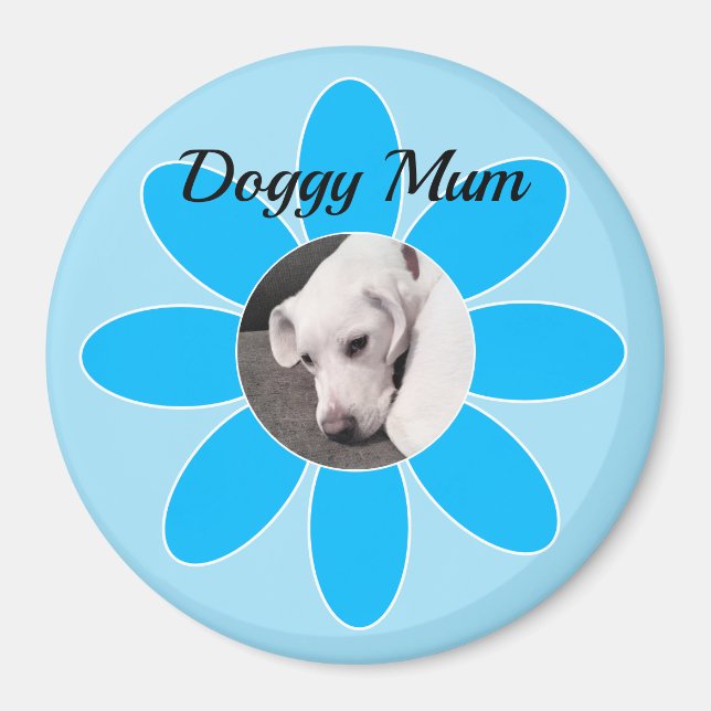 Photo of Cute Puppy Dog in Blue Mom Frame Magnet (Front)