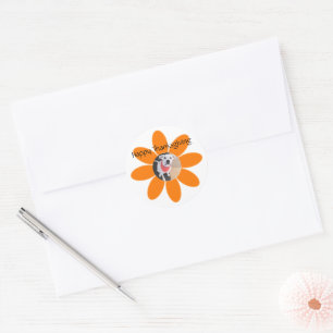 Photo of Cute Puppy Dog in Orange Flower Holiday Classic Round Sticker