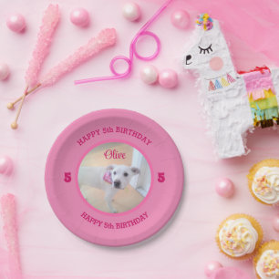 Photo of Cute Puppy Dog Pink Birthday 5 Paper Plates