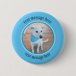 Photo of Cute Puppy Dog Wearing Baby Blue Scarf Button