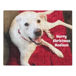 Photo of Cute Sweet Smiling White Dog Christmas Jigsaw Puzzle