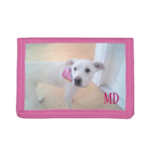 Photo of Cute Sweet White Puppy Dog Face Initial Trifold Wallet
