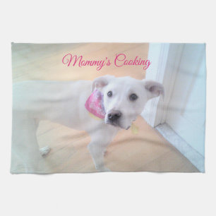 Photo of Cute Sweet White Puppy Dog Face Mommy Kitchen Towel
