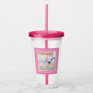 Photo of Cute Sweet White Puppy Dog Face Pink Acrylic Tumbler